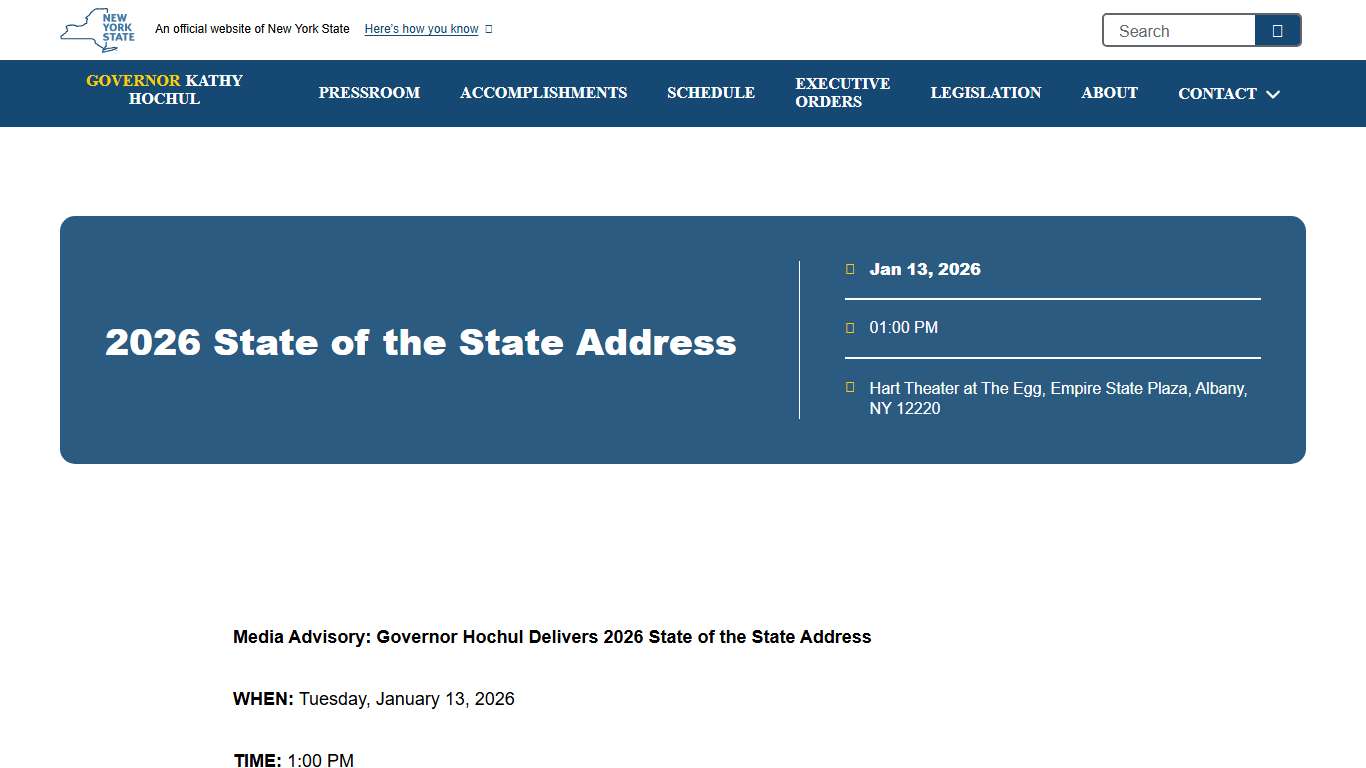 2026 State of the State Address Governor Kathy Hochul