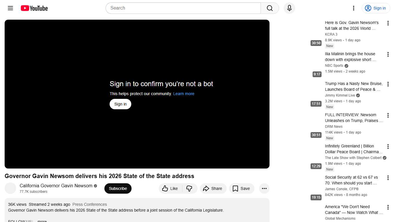 Governor Gavin Newsom delivers his 2026 State of the State address - YouTube